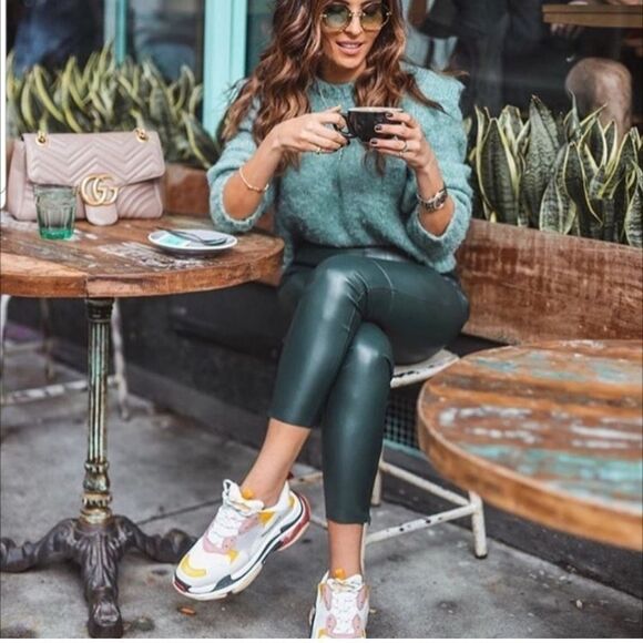 Zara Green Faux Leather high rise skinny pants leggings size small small - Picture 4 of 7